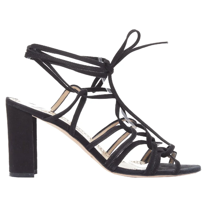 Women's snakeskin - embossed stiletto heel pumps for a bold statementManolo Blahnik suede leather lace up strappy block heels
