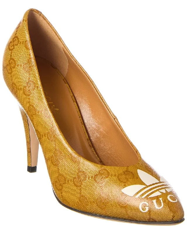 Women's ankle - strap stiletto heel pumps with a cut - out detailGucci x adidas Logo Leather Pump Women's ankle - strap stiletto heel pumps with a cut - out detailGucci x adidas Logo Leather Pump
