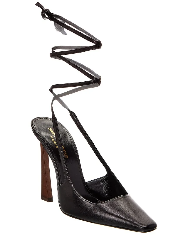 Women's holiday party stiletto heel pumps with a festive touchSaint Laurent Blade 105 Leather Slingback Pump Women's holiday party stiletto heel pumps with a festive touchSaint Laurent Blade 105 Leather Slingback Pump