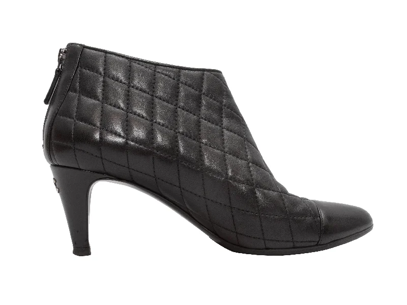 women's booties for fashionBlack Chanel Quilted Leather Cap-Toe Ankle Boots FR 40