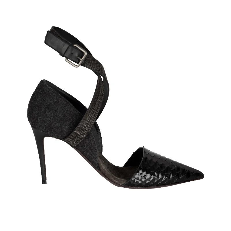 Women's arch - support stiletto heel pumps for better comfortBrunello Cucinelli Monili Beaded Ankle Strap Python Leather Pumps - '10s Women's arch - support stiletto heel pumps for better comfortBrunello Cucinelli Monili Beaded Ankle Strap Python Leather Pumps - '10s