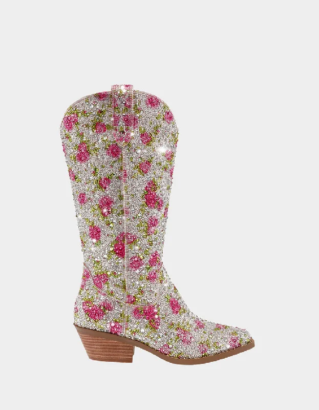 women's booties for knee supportDALAS FLORAL RHINESTONES