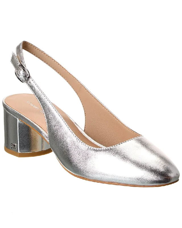 Women's prom stiletto heel pumps in a shimmery fabricStuart Weitzman Bridgt 50 Leather Slingback Pump