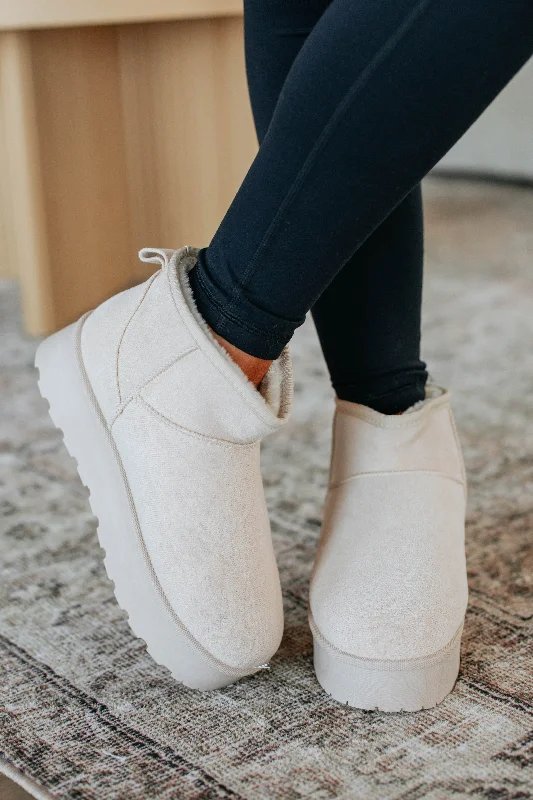 women's booties for eveningJust Chillin’ Platform Boots - Beige