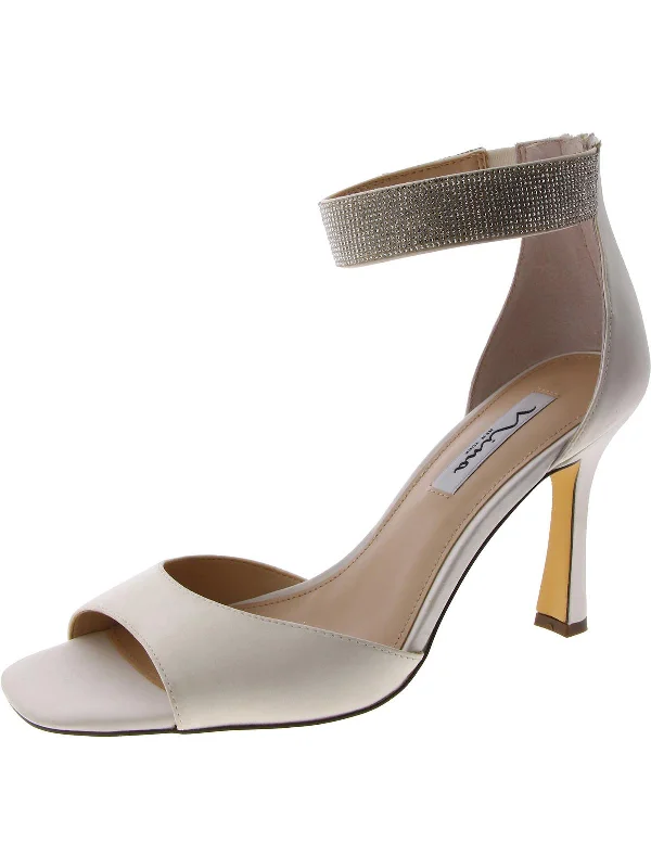 Women's strappy open - toe stiletto heel pumps with rhinestonesWomens Satin Embellished Ankle Strap Women's strappy open - toe stiletto heel pumps with rhinestonesWomens Satin Embellished Ankle Strap