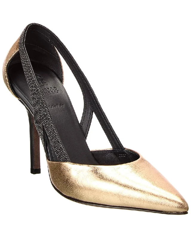 Women's strappy open - toe stiletto heel pumps with rhinestonesBrunello Cucinelli Leather Pump Women's strappy open - toe stiletto heel pumps with rhinestonesBrunello Cucinelli Leather Pump