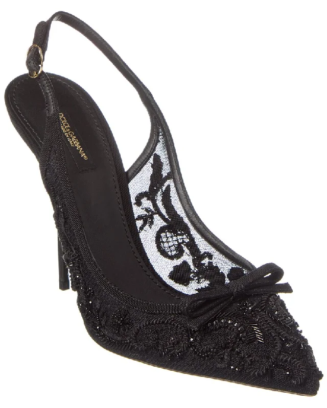 Women's mule - style stiletto heel pumps with a bow accentDolce & Gabbana Knot Detail Mesh Slingback Pump Women's mule - style stiletto heel pumps with a bow accentDolce & Gabbana Knot Detail Mesh Slingback Pump