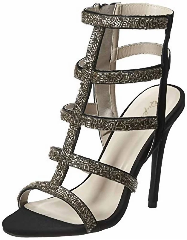 Women's royal blue stiletto heel pumps for a formal eventLattice Heel In Black/gold
