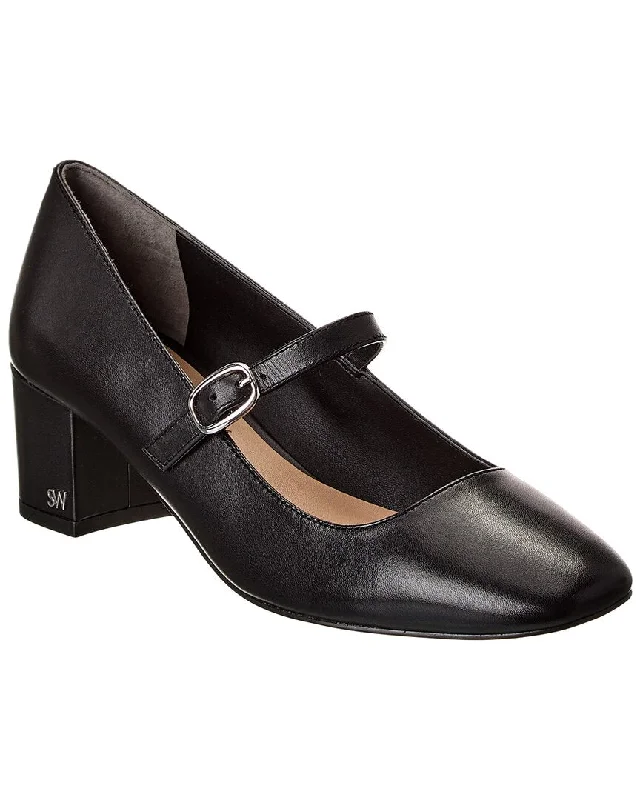 Women's ankle - strap stiletto heel pumps with a cut - out detailStuart Weitzman Louise 50 Block Leather Mary Jane Pump