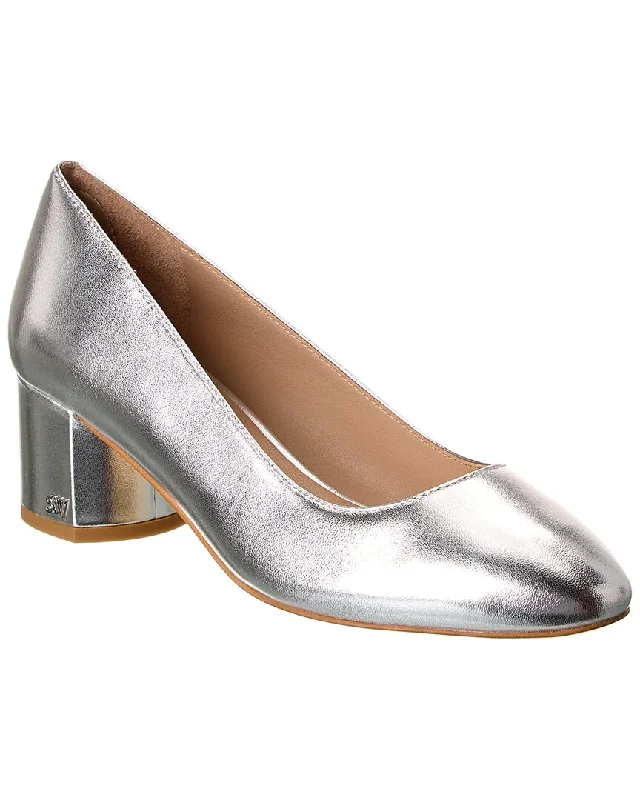 Women's lace - trimmed stiletto heel pumps with a scalloped edgeStuart Weitzman Bridget 50 Block Leather Pump