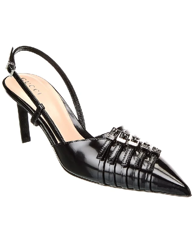 Women's snakeskin - embossed stiletto heel pumps for a bold statementGucci Logo Leather Slingback Pump Women's snakeskin - embossed stiletto heel pumps for a bold statementGucci Logo Leather Slingback Pump