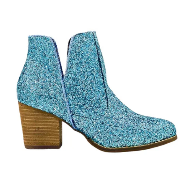 women's booties with peep toeOnline Exclusive | Fiera Glitter Booties in Blue