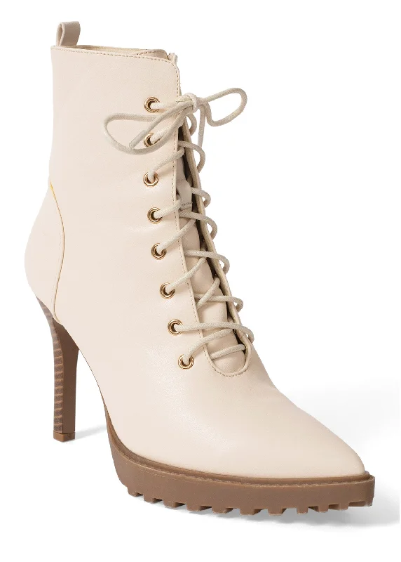 women's booties for eveningPointy Toe Lace-Up Booties - Cream