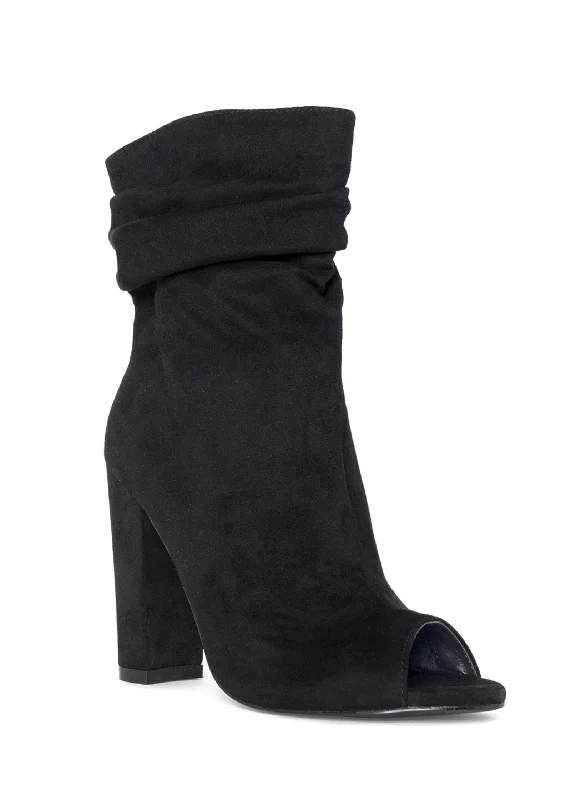 women's suede bootiesPeep Toe Booties - Black