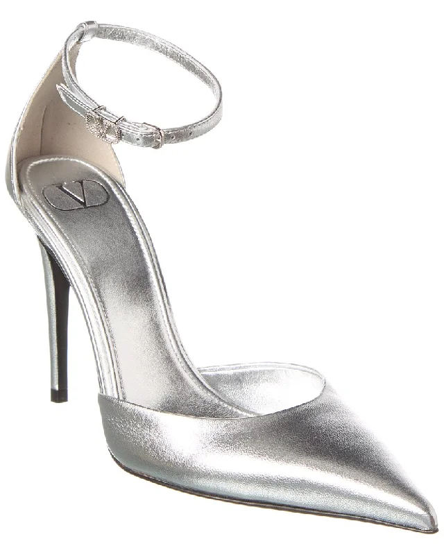 Women's prom stiletto heel pumps in a shimmery fabricValentino VLogo 100 Ankle Strap Leather Pump Women's prom stiletto heel pumps in a shimmery fabricValentino VLogo 100 Ankle Strap Leather Pump