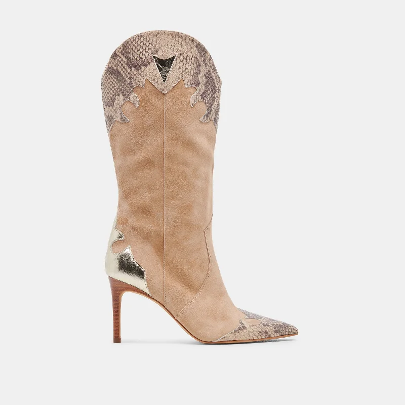 women's booties with Chelsea styleKASEDY BOOTS TAUPE MULTI SUEDE