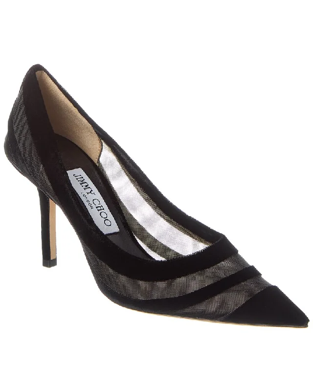 Women's tassel - adorned stiletto heel pumps for a bohemian touchJimmy Choo Love 85 Flocked Velvet & Mesh Pump