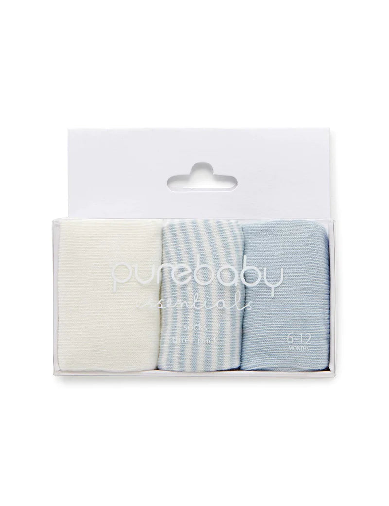 women's booties for dancingPurebaby Essentials 3 Pair Sock Pack - Blue & White