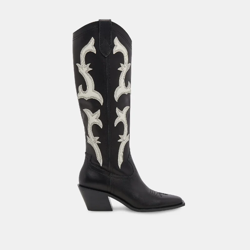 women's booties with pull-on tabsSAMARE BOOTS BLACK WHITE LEATHER