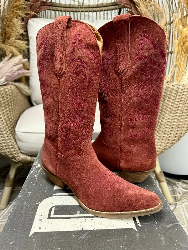 women's booties with platformModel Boots Size 9 | Dingo | Out West Suede Cowboy Boots in Cranberry Red FINAL SALE women's booties with platformModel Boots Size 9 | Dingo | Out West Suede Cowboy Boots in Cranberry Red FINAL SALE