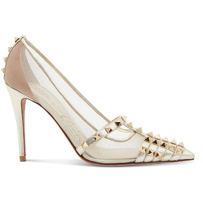 Women's metallic leather stiletto heel pumps with a reflective surfaceALCOVE PUMP Womens Pointed toe Studs Pumps Women's metallic leather stiletto heel pumps with a reflective surfaceALCOVE PUMP Womens Pointed toe Studs Pumps