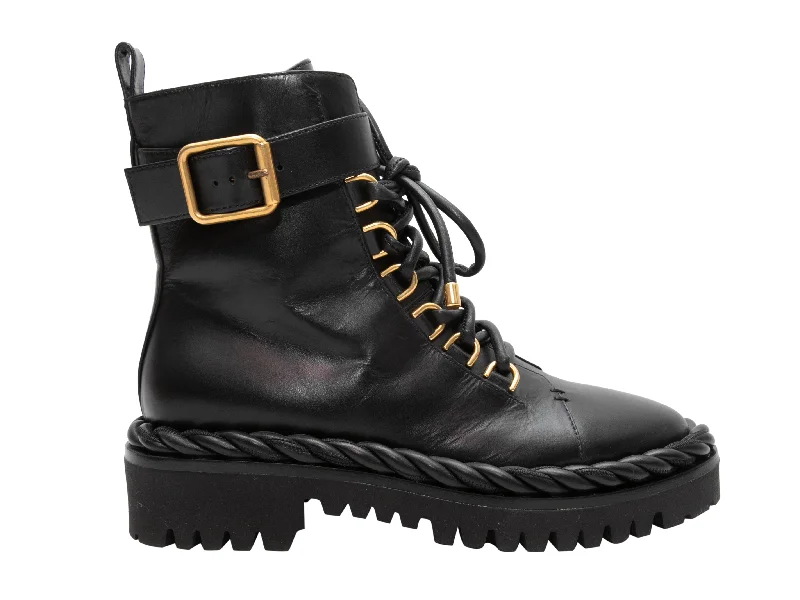 women's booties with velvetBlack Valentino Leather Combat Boots Size 37.5