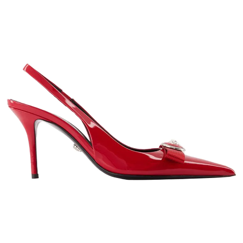 Women's shock - absorbing stiletto heel pumps for all - day wearGianni Ribbon Pumps - Versace - Leather - Red