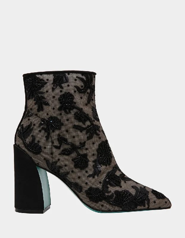women's booties with metallic finishMERRI BLACK