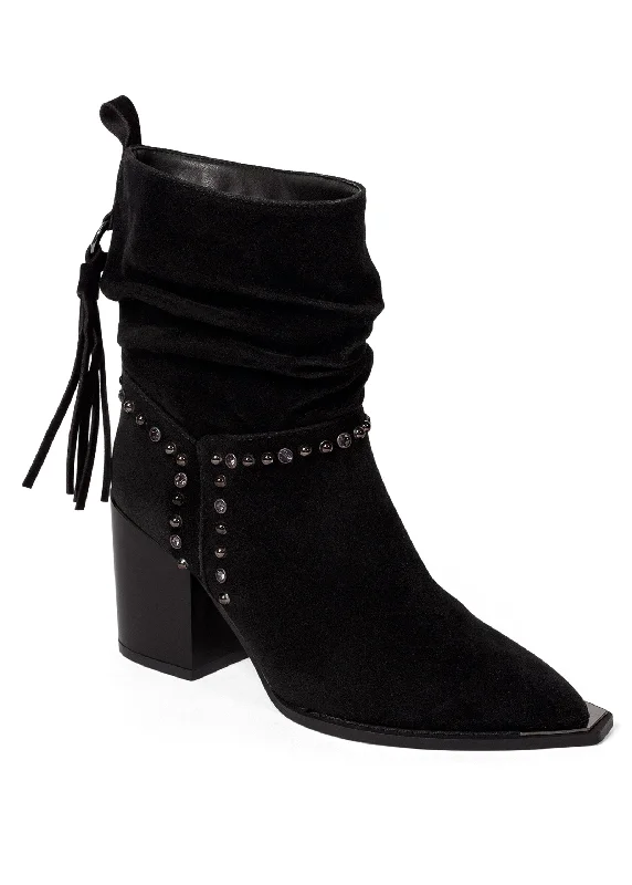 women's booties with combat styleFaux-Suede Studded Booties - Black