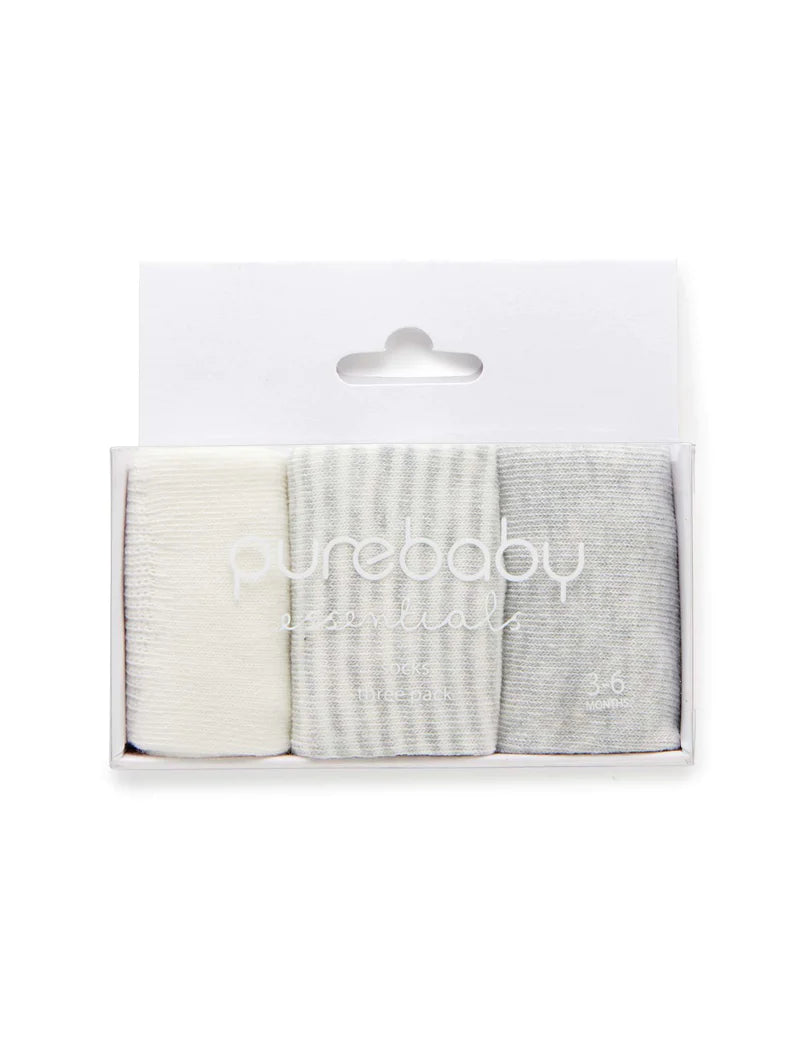 women's booties with over-the-knee lookPurebaby Essentials 3 Pair Sock Pack - Grey & White