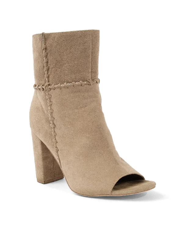 leather women bootiesWhipstitch Peep Toe Booties - Taupe