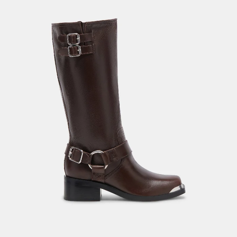 women's booties with combat styleEVI BOOTS DK BROWN LEATHER