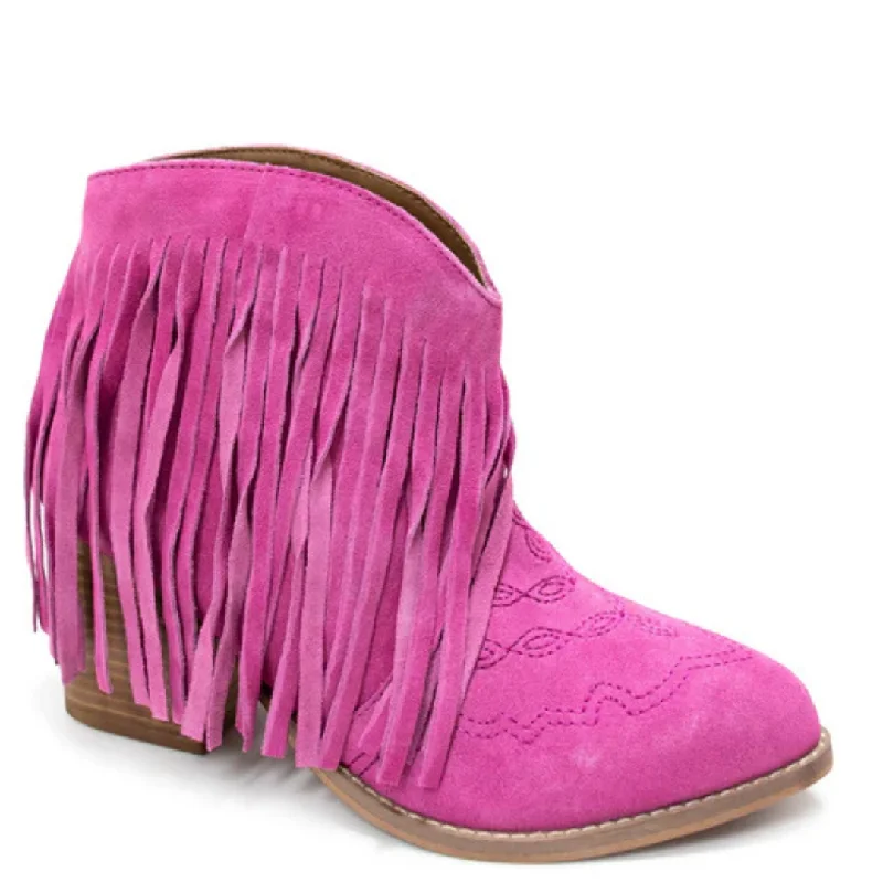 women's flat bootiesOnline Exclusive | Amos Fringe Ankle Bootie in Magenta