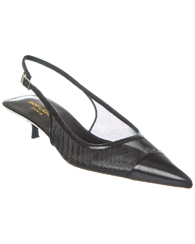 Women's strappy open - toe stiletto heel pumps with rhinestonesSaint Laurent Oxalis 30 Mesh & Leather Slingback Pump Women's strappy open - toe stiletto heel pumps with rhinestonesSaint Laurent Oxalis 30 Mesh & Leather Slingback Pump
