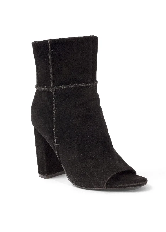 women's booties with unique strapsWhipstitch Peep Toe Booties - Black