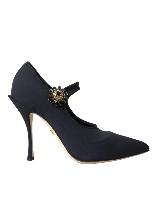 Women's prom stiletto heel pumps in a shimmery fabricDolce & Gabbana  Mary Jane Jersey Crystal Pumps Women's Shoes