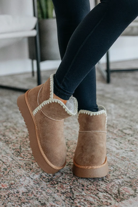 women's suede bootiesCommitted To Cozy Boots - Camel