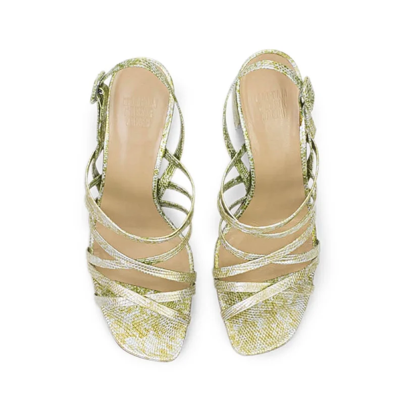 Women's wedding stiletto heel pumps with a pearl - encrusted strapIRA OLIVE SANDALS