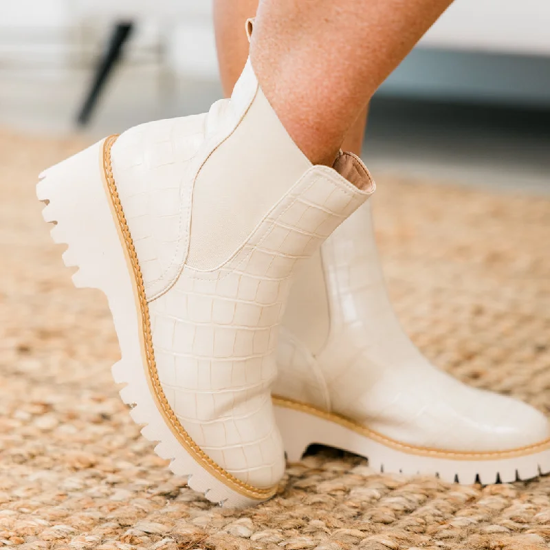 women's booties for rainy daysCorky's: Sweet Reminiscence Booties, Ivory