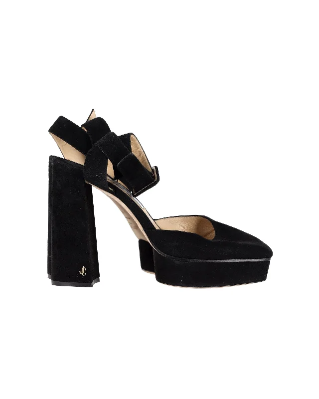 Women's adjustable - strap stiletto heel pumps for a customizable fitJimmy Choo Jinn 125 Platform Sandals in Black Suede