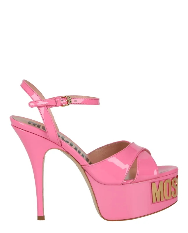 Women's peach stiletto heel pumps for a soft and feminine appealPatent Leather Logo Heeled Sandals Women's peach stiletto heel pumps for a soft and feminine appealPatent Leather Logo Heeled Sandals
