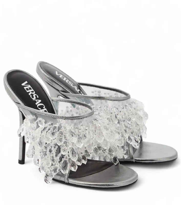 Women's genuine leather stiletto heel pumps with a soft finishEmbellished Pvc Heel In Silver Women's genuine leather stiletto heel pumps with a soft finishEmbellished Pvc Heel In Silver