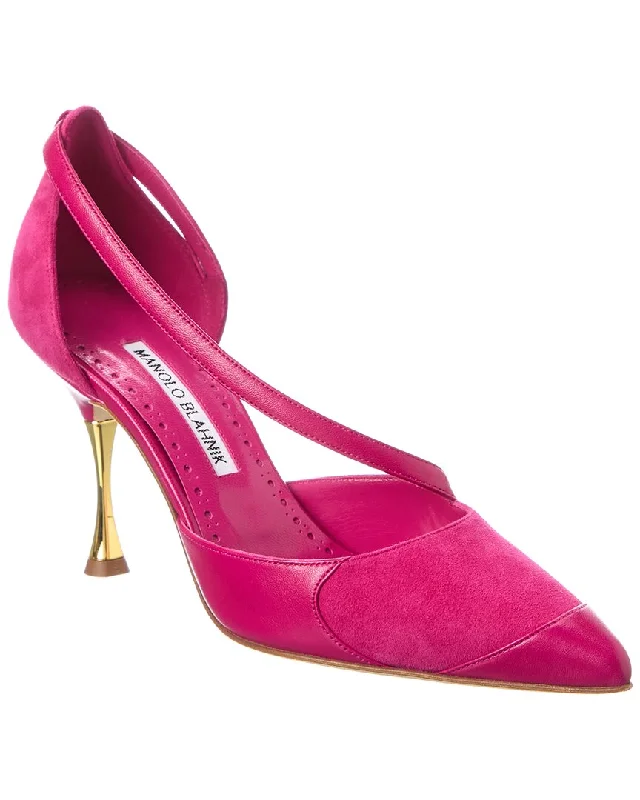 Women's mustard yellow stiletto heel pumps for a trendy pop of colorManolo Blahnik Repim 90 Leather & Suede Pump Women's mustard yellow stiletto heel pumps for a trendy pop of colorManolo Blahnik Repim 90 Leather & Suede Pump