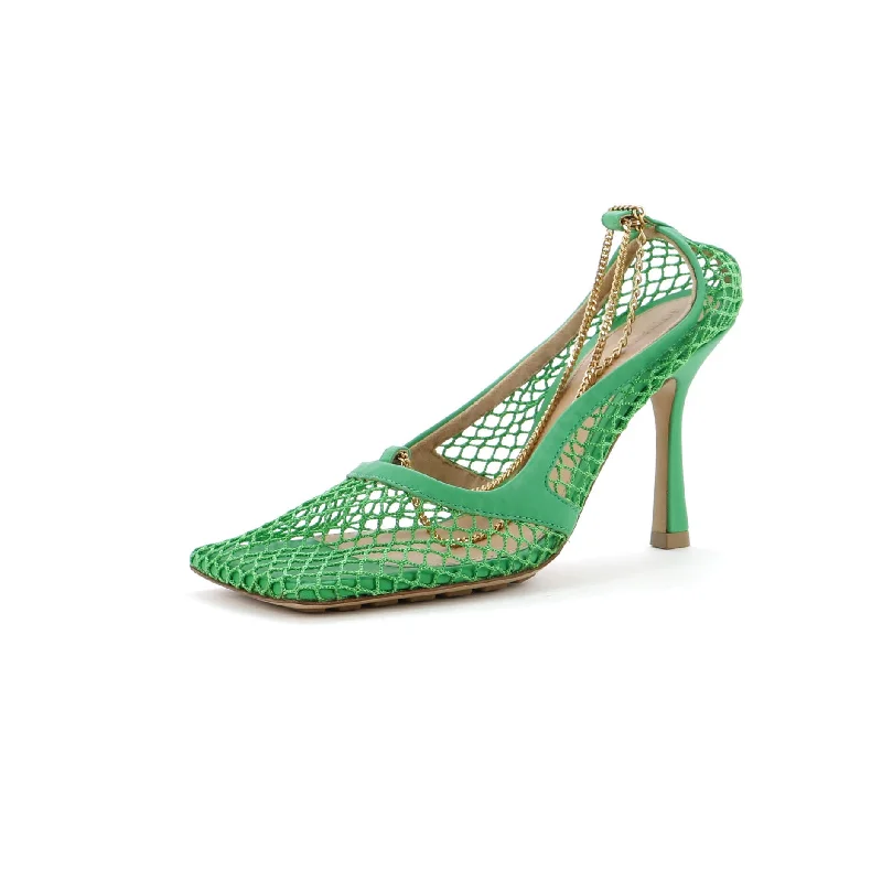 Women's water - resistant stiletto heel pumps for unexpected situationsWomen's Stretch Chain Pumps Mesh with Leather Women's water - resistant stiletto heel pumps for unexpected situationsWomen's Stretch Chain Pumps Mesh with Leather