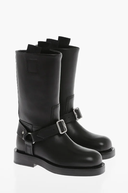 women's booties for fallBurberry Leather Biker Mid Boots