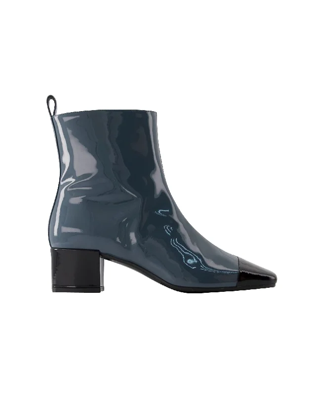 women's flat bootiesEstime Ankle Boots - Carel - Patent Leather - Grey Blue/Black