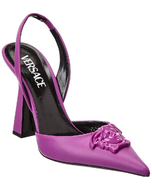 Women's lavender stiletto heel pumps for a delicate styleVersace La Medusa Leather Slingback Pump Women's lavender stiletto heel pumps for a delicate styleVersace La Medusa Leather Slingback Pump