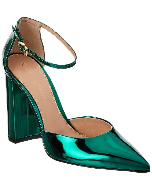 Women's metallic leather stiletto heel pumps with a reflective surfaceGianvito Rossi Piper Anklet 100 Leather Pump Women's metallic leather stiletto heel pumps with a reflective surfaceGianvito Rossi Piper Anklet 100 Leather Pump