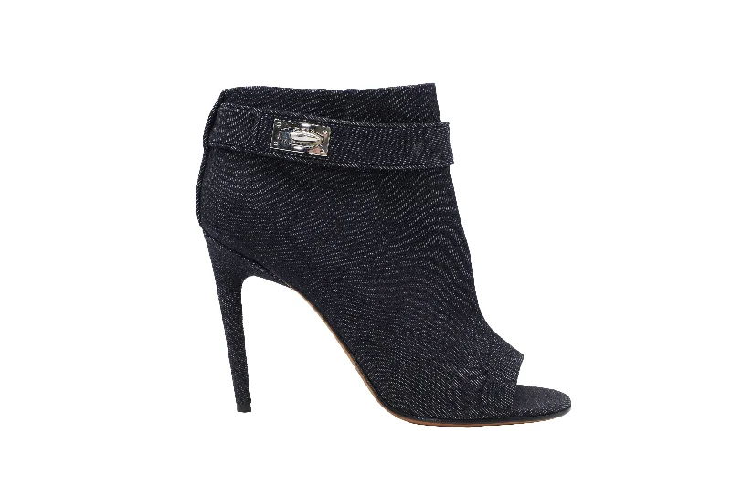 women's booties for eveningSaint Laurent Open Toe Ankle Boots with Buckle in Black Denim women's booties for eveningSaint Laurent Open Toe Ankle Boots with Buckle in Black Denim