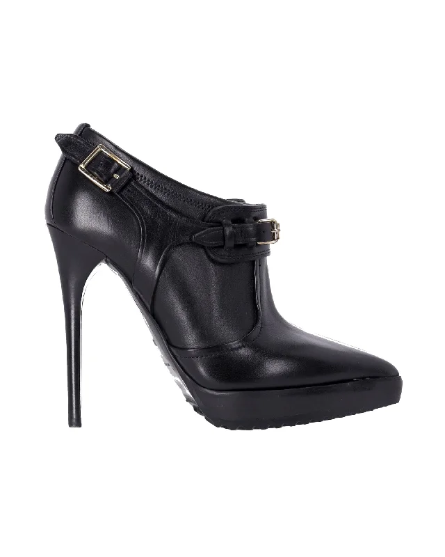 women's booties for wide calvesBurberry Moto Ankle Booties in Black Leather
